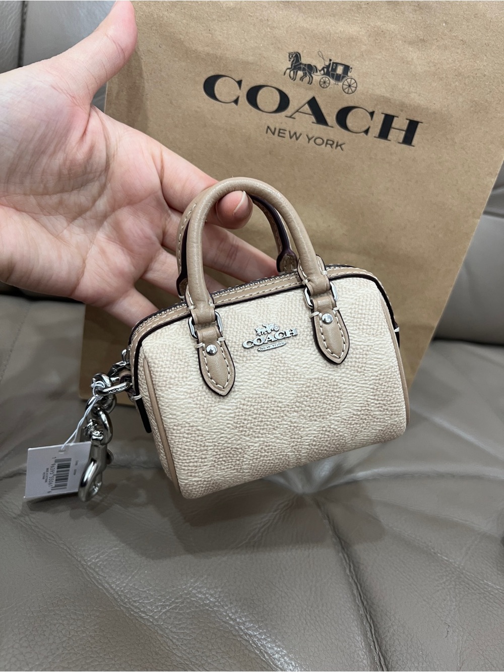 NWT COACH Mini Rowan Bag Charm Signature Canvas CX068